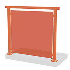 Orange glasgelænder på hvid beton
