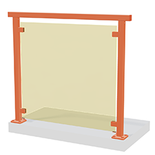 Gelænder med orange ramme og glas