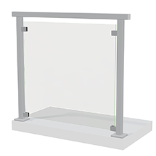 Aluminiumsgelænder med glaspaneler.