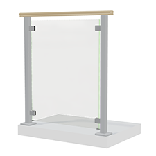 Glasgelænder med aluminiumstolper og overligger i eg